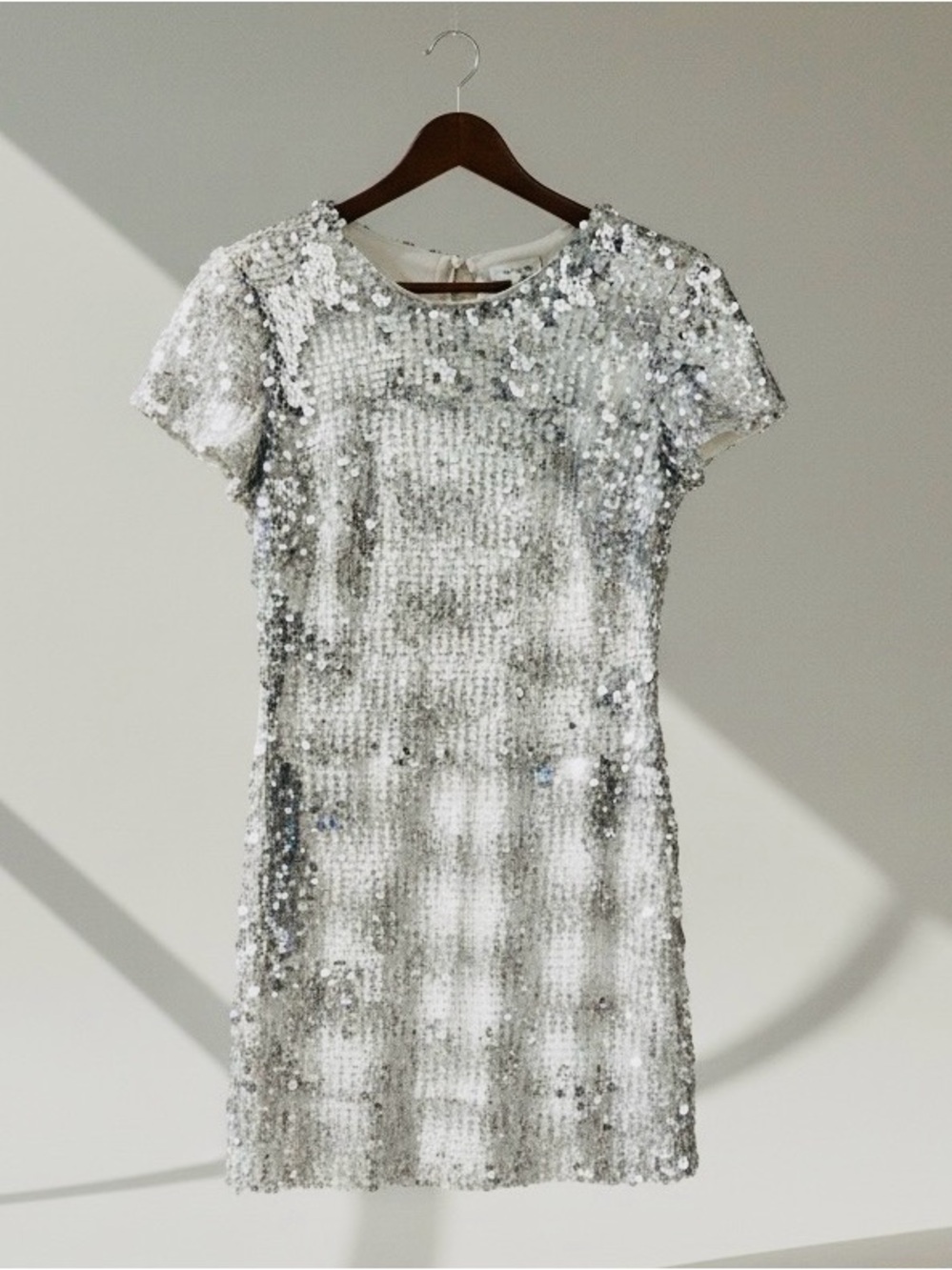 Dress the Population Ellen Silver Sequin Shift Mini Party Dress Small